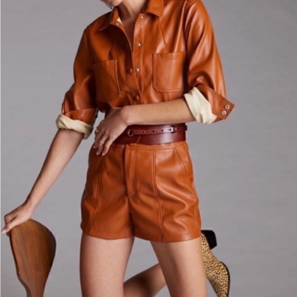 Anthropologie High Waist Leather Short Set with matching jacket